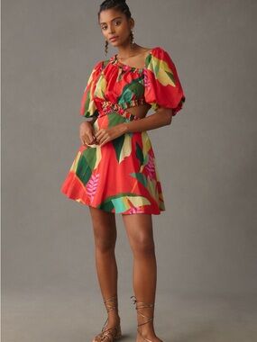 Farm Rio Helconia Red Pattern Dress NWT